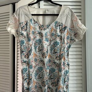 Cato White Paisley Tunic with Teal and Orange Accents